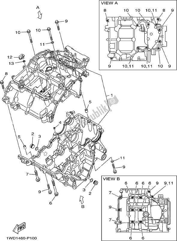 All parts for the Crankcase of the Yamaha Yzf-r3H Movistar 300 2017