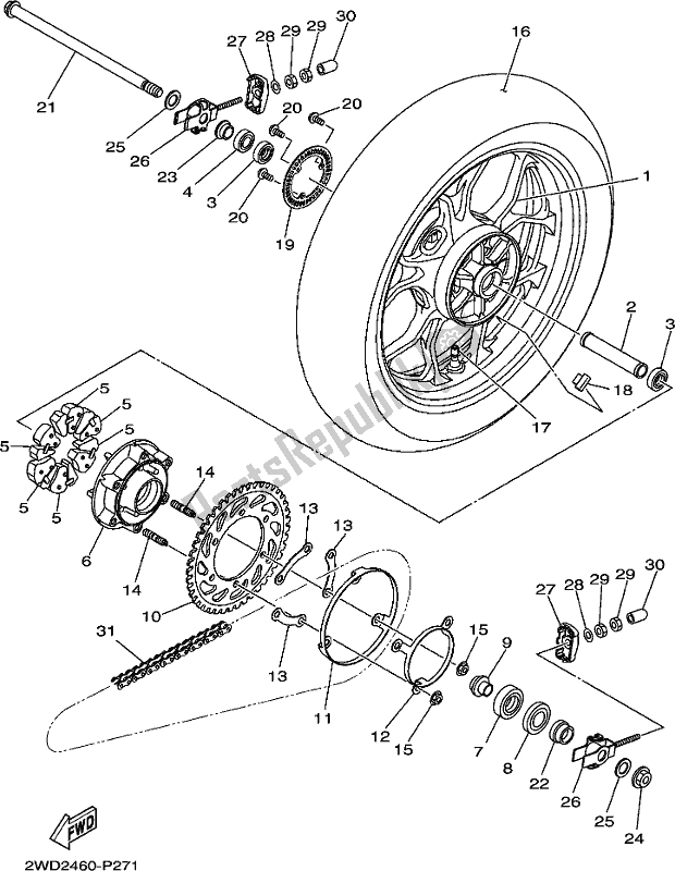 All parts for the Rear Wheel of the Yamaha Yzf-r3H Movistar 300 2017