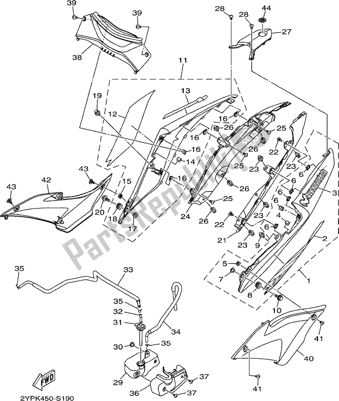 All parts for the Side Cover of the Yamaha Yzf-r3H Movistar 300 2017