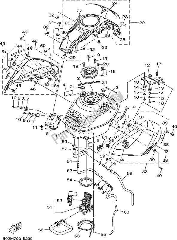 All parts for the Fuel Tank of the Yamaha Yzf-r3H Movistar Yzf-r3 300 2017