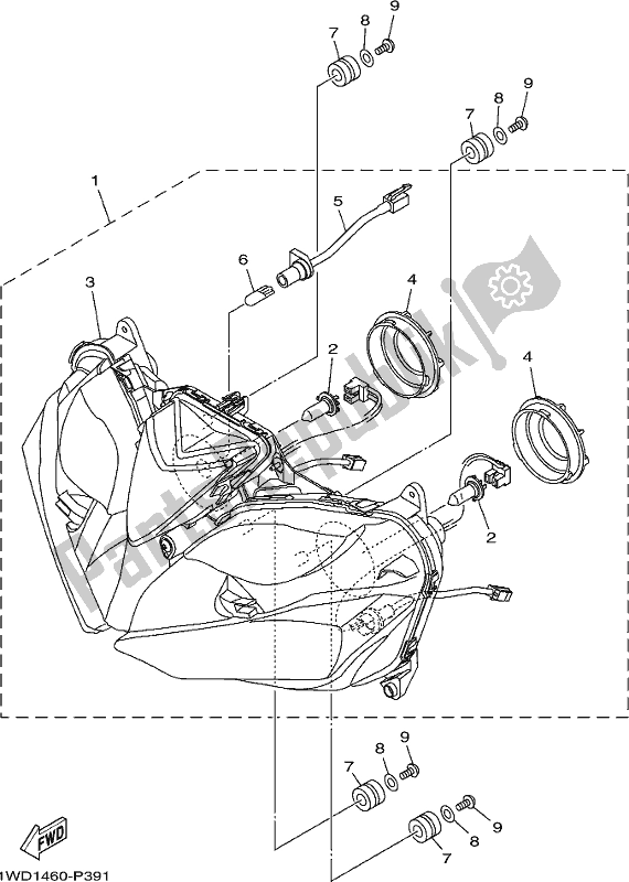 All parts for the Headlight of the Yamaha Yzf-r3H Movistar Yzf-r3 300 2017