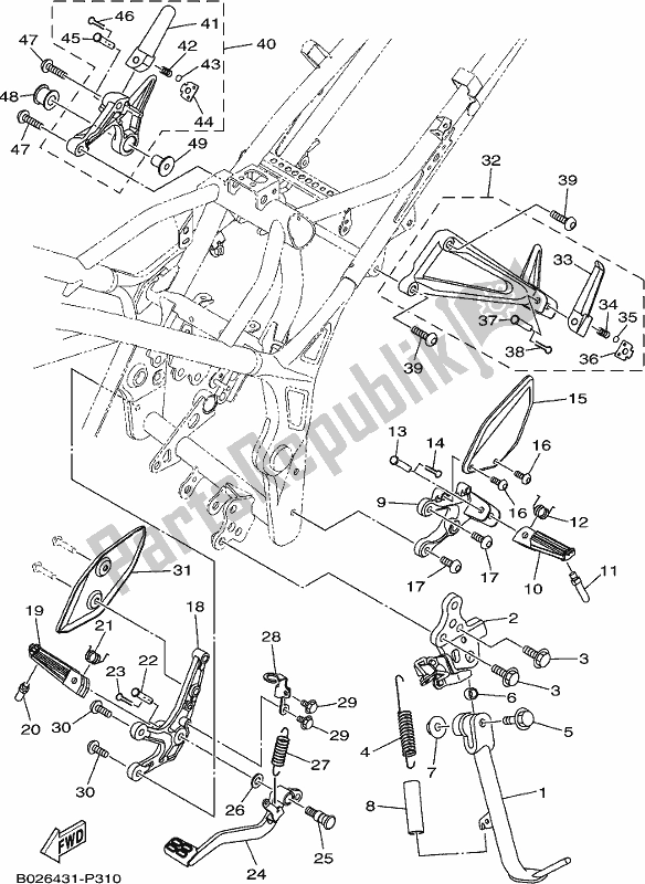 All parts for the Stand & Footrest of the Yamaha Yzf-r3H Movistar Yzf-r3 300 2017