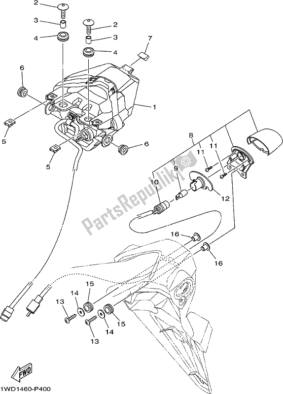 All parts for the Taillight of the Yamaha Yzf-r3H Movistar Yzf-r3 300 2017