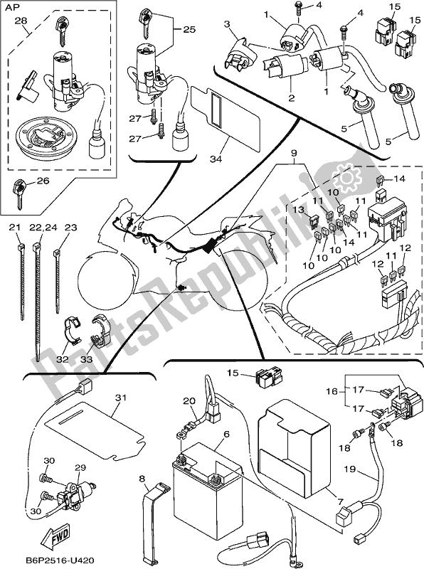 Tutte le parti per il Elettrico 1 del Yamaha Yzf-r3L YZ 320-AL 2020