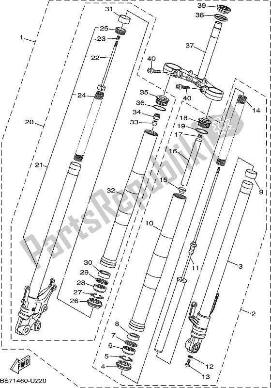 Alle onderdelen voor de Voorvork van de Yamaha Yzf-r3L YZ 320-AL 2020