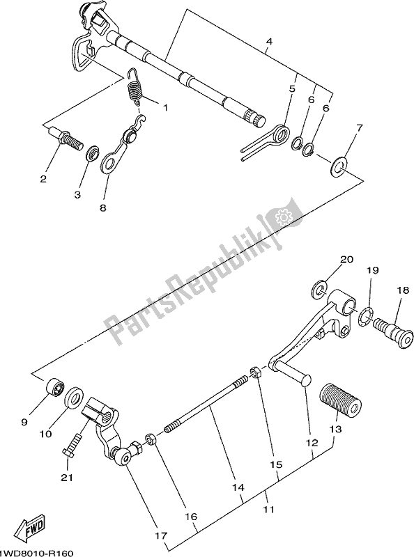 All parts for the Shift Shaft of the Yamaha Yzf-r3L YZ 320-AL 2020