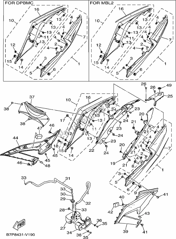 All parts for the Side Cover of the Yamaha Yzf-r3L YZ 320-AL 2020