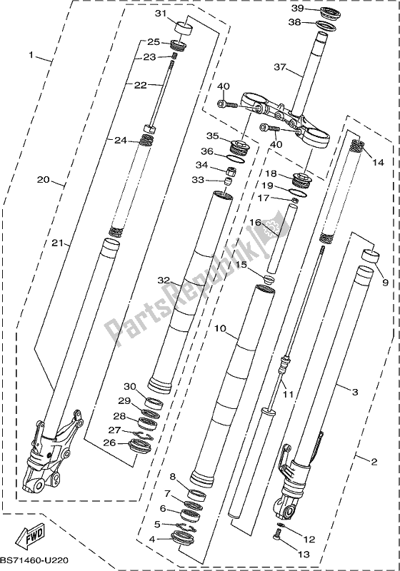 All parts for the Front Fork of the Yamaha Yzf-r3L YZ 320-AL Yzf-r3 2020