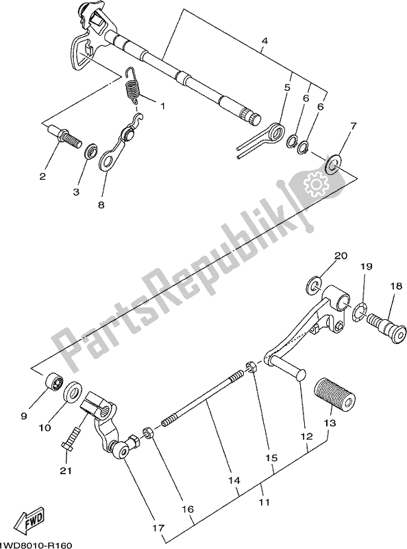 All parts for the Shift Shaft of the Yamaha Yzf-r3L YZ 320-AL Yzf-r3 2020