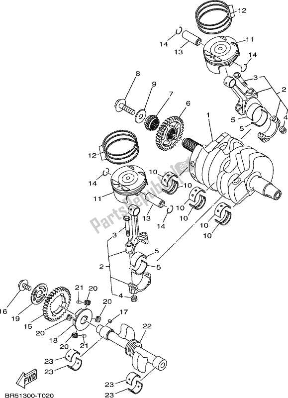 Todas as partes de Virabrequim E Pistão do Yamaha Yzf-r3L YZ 320 AL 2020