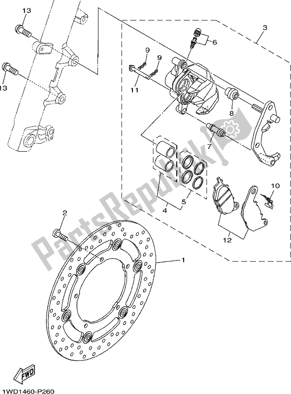 All parts for the Front Brake Caliper of the Yamaha Yzf-r3L YZ 320 AL 2020