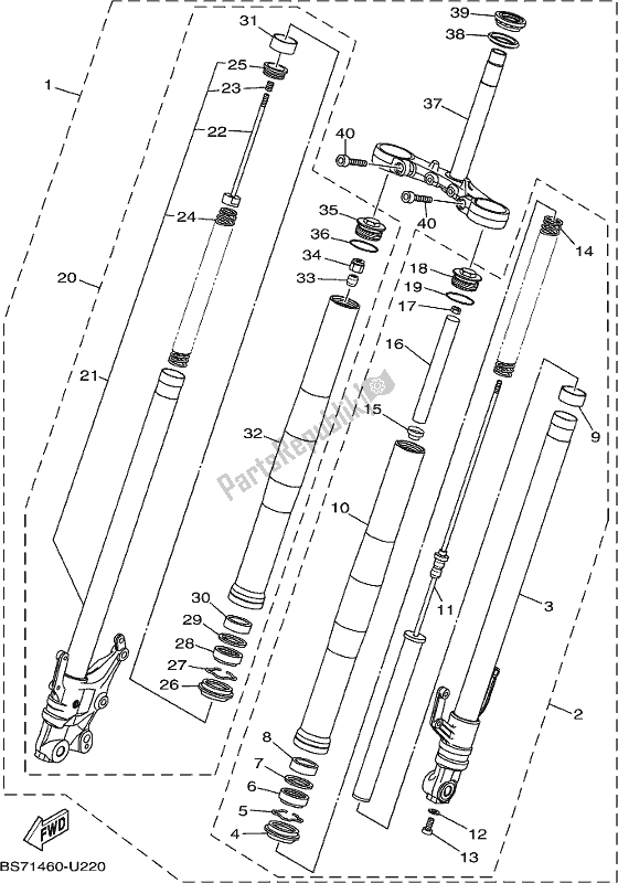 All parts for the Front Fork of the Yamaha Yzf-r3L YZ 320 AL 2020