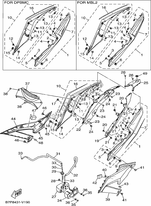 All parts for the Side Cover of the Yamaha Yzf-r3L YZ 320 AL 2020