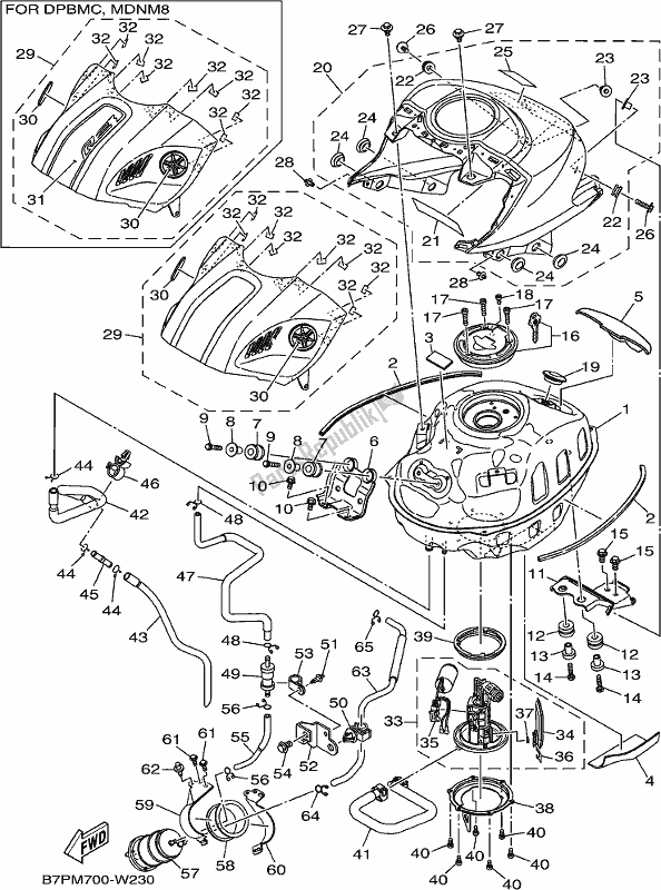 All parts for the Fuel Tank of the Yamaha Yzf-r3M YZF3 300 2021