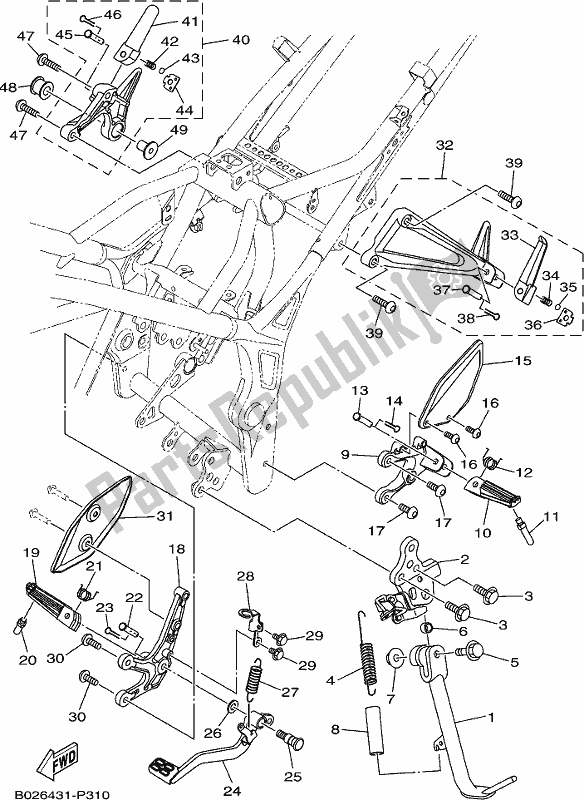 All parts for the Stand & Footrest of the Yamaha Yzf-r3M YZF3 300 2021
