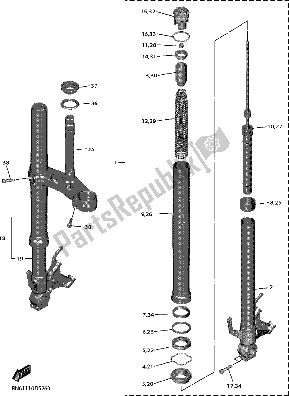 All parts for the Front Fork of the Yamaha Yzf-r6L YZF 600L 2020