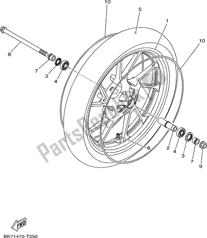 All parts for the Front Wheel of the Yamaha YZF 155 2021