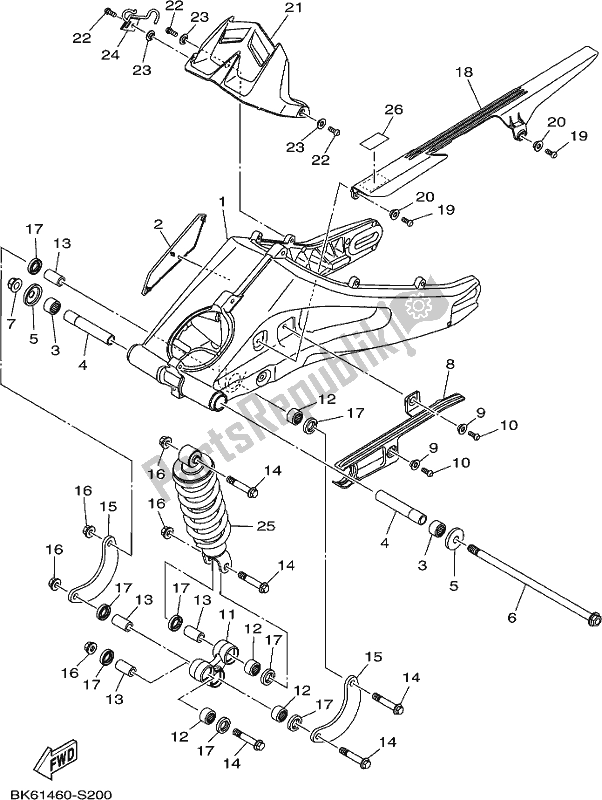 All parts for the Rear Arm & Suspension of the Yamaha YZF 155 2021