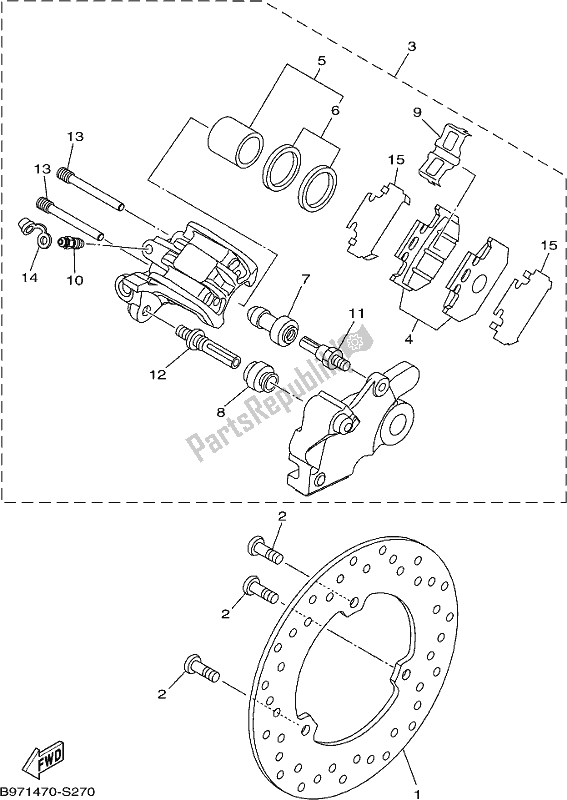 All parts for the Rear Brake Caliper of the Yamaha YZF 155 2021