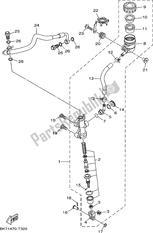 All parts for the Rear Master Cylinder of the Yamaha YZF 155 2021