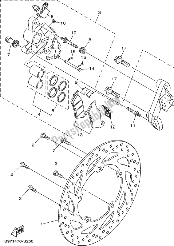 Tutte le parti per il Pinza Freno Anteriore del Yamaha YZF 155K Yzf-r 15 2019