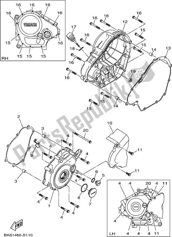 Alle onderdelen voor de Carterdeksel 1 van de Yamaha YZF 155L NEW Zealand 2020