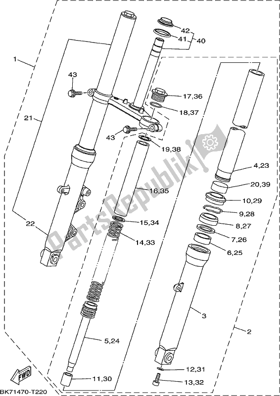 All parts for the Front Fork of the Yamaha YZF 155L NEW Zealand 2020
