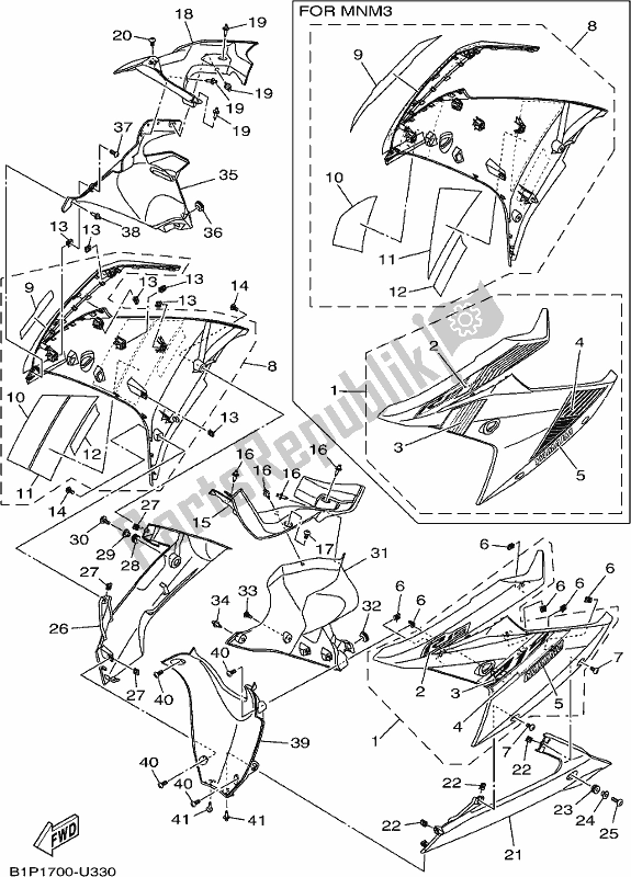 Alle onderdelen voor de Beenschild van de Yamaha YZF 155L NEW Zealand 2020