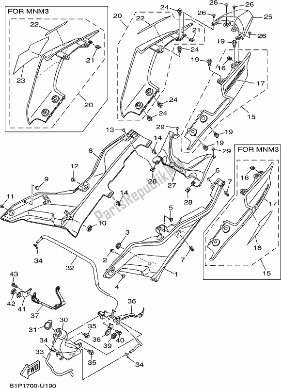 Alle onderdelen voor de Zijdeksel van de Yamaha YZF 155L NEW Zealand 2020