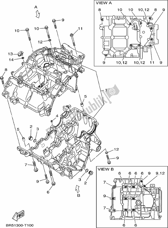 All parts for the Crankcase of the Yamaha YZF 320-A 2019
