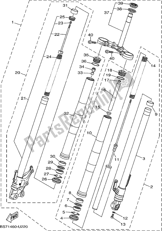 All parts for the Front Fork of the Yamaha YZF 320-A 2019