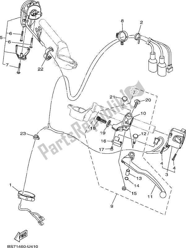 All parts for the Handle Switch & Lever of the Yamaha YZF 320-A 2019