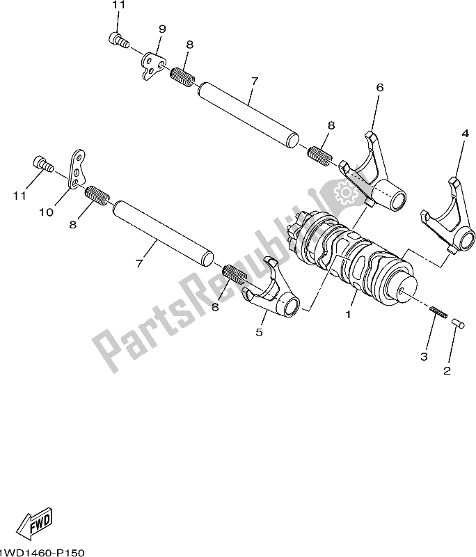 All parts for the Shift Cam & Fork of the Yamaha YZF 320-A 2019