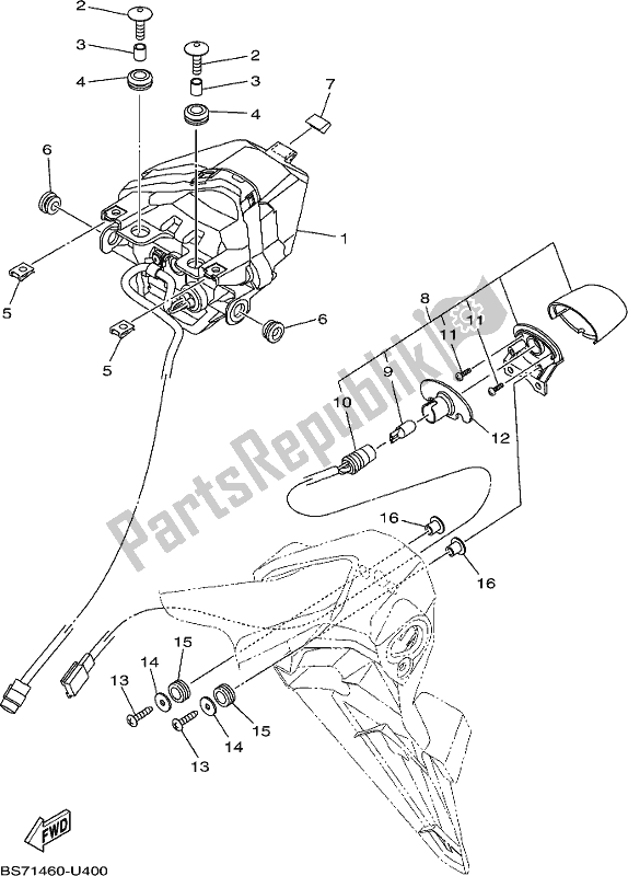 All parts for the Taillight of the Yamaha YZF 320-A 2019