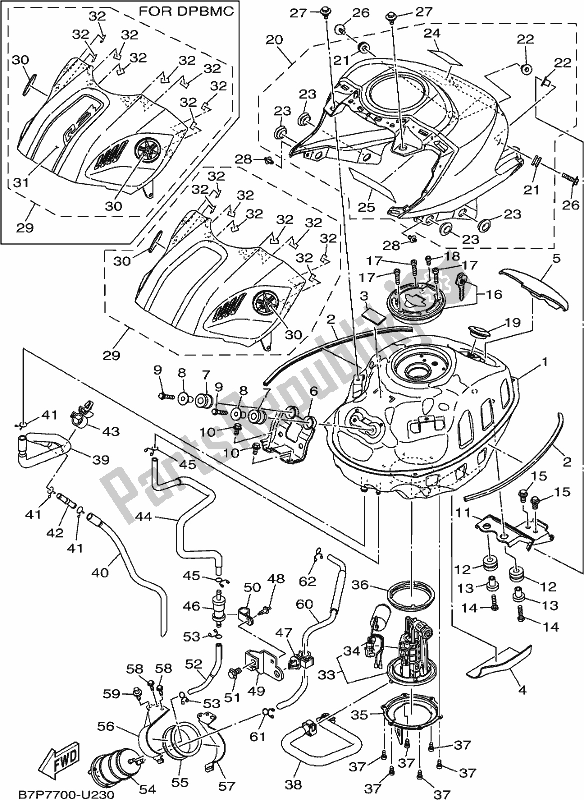 Alle onderdelen voor de Benzinetank van de Yamaha YZF 320A 2019