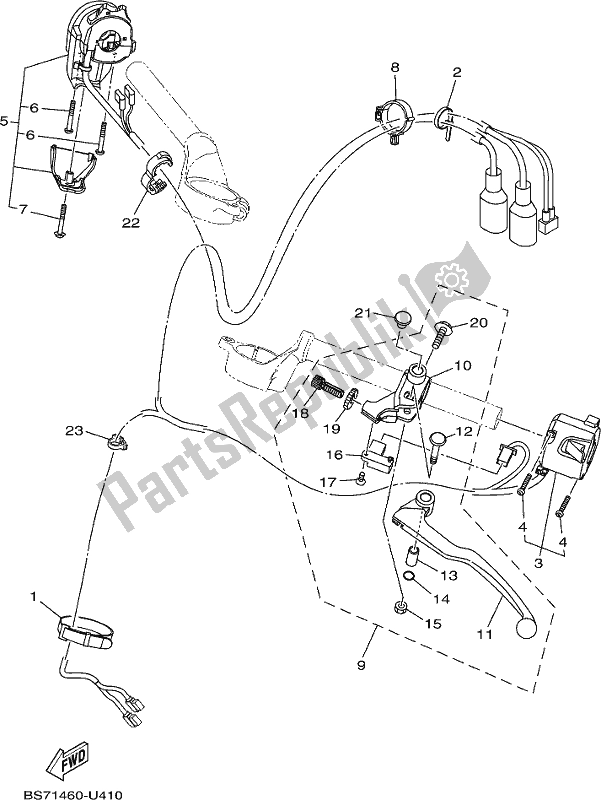 All parts for the Handle Switch & Lever of the Yamaha YZF 320A 2019