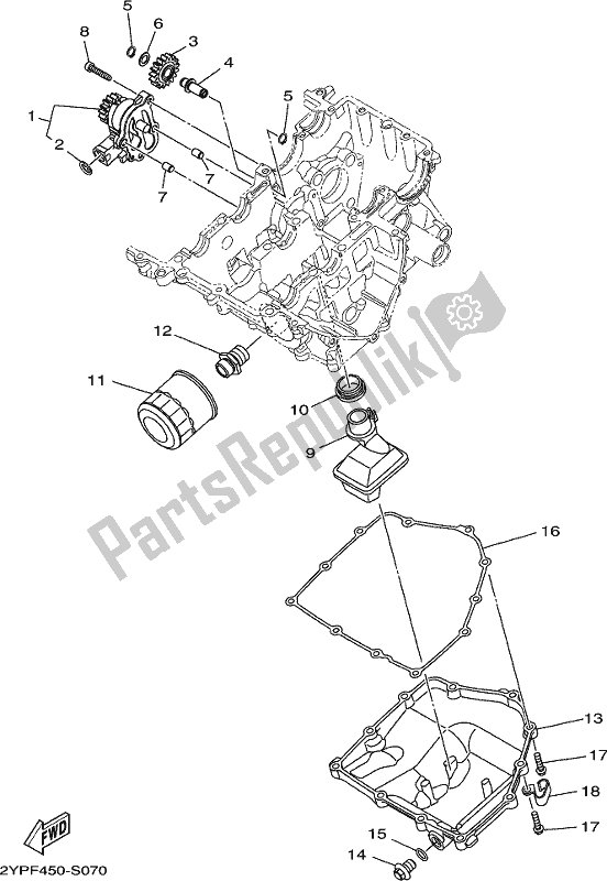 All parts for the Oil Pump of the Yamaha YZF 320A 2019