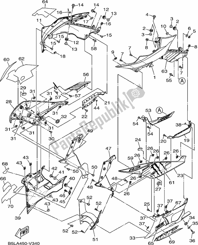 Tutte le parti per il Cowling 1 del Yamaha YZF 320A 2020