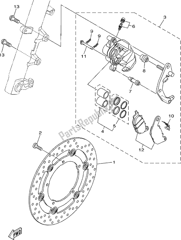 All parts for the Front Brake Caliper of the Yamaha YZF 320A 2020