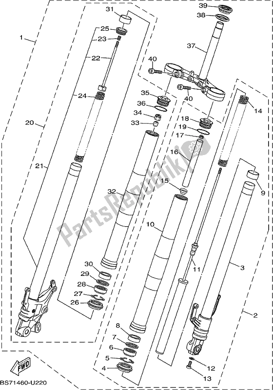 All parts for the Front Fork of the Yamaha YZF 320A 2020