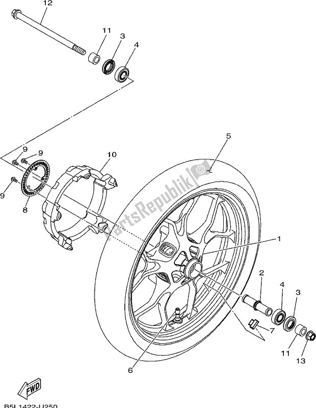 All parts for the Front Wheel of the Yamaha YZF 320A 2020