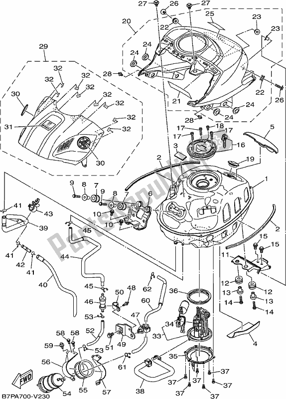 Todas as partes de Tanque De Combustível do Yamaha YZF 320A 2020