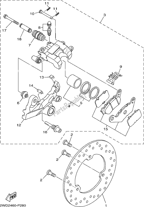 Wszystkie części do Zacisk Hamulca Tylnego Yamaha YZF 320A 2020