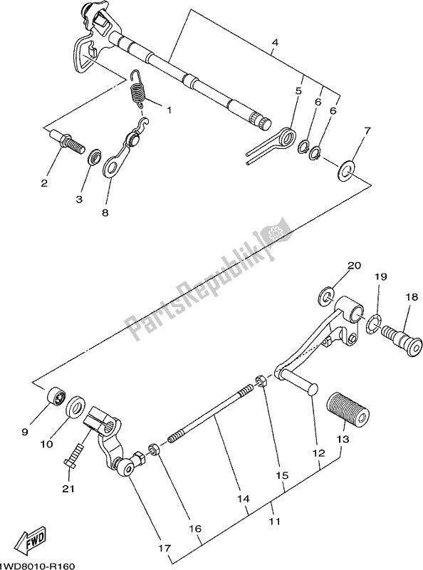 Wszystkie części do Wa? Ek Zmiany Biegów Yamaha YZF 320A 2020