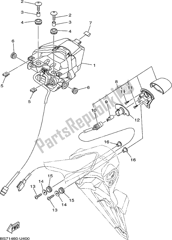 All parts for the Taillight of the Yamaha YZF 320A 2020