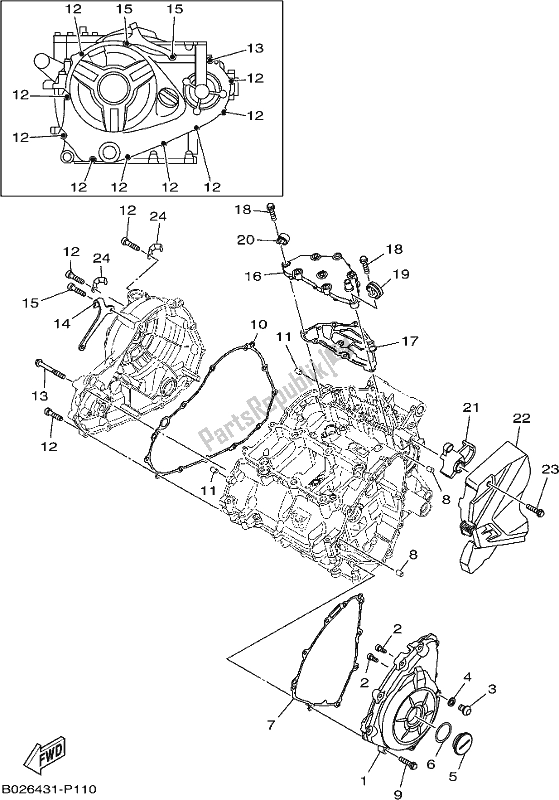 Alle onderdelen voor de Carterdeksel 1 van de Yamaha YZF 320A 2021