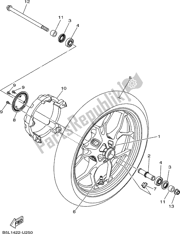 Alle onderdelen voor de Voorwiel van de Yamaha YZF 320A 2021