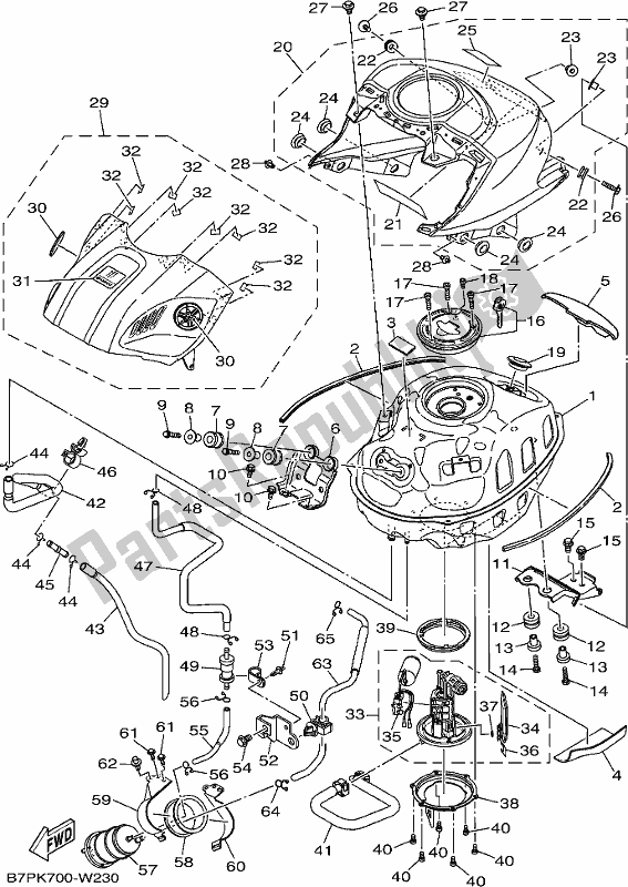 All parts for the Fuel Tank of the Yamaha YZF 320A 2021