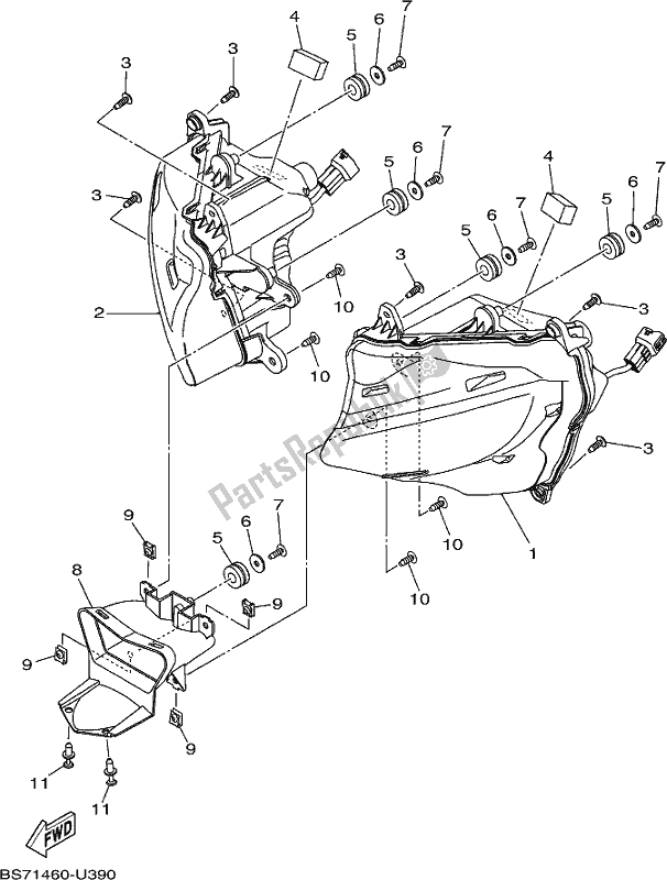 Alle onderdelen voor de Koplamp van de Yamaha YZF 320A 2021