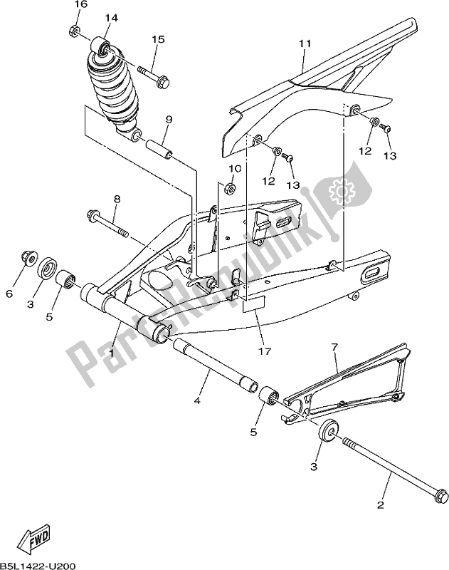 Alle onderdelen voor de Achterarm & Ophanging van de Yamaha YZF 320A 2021